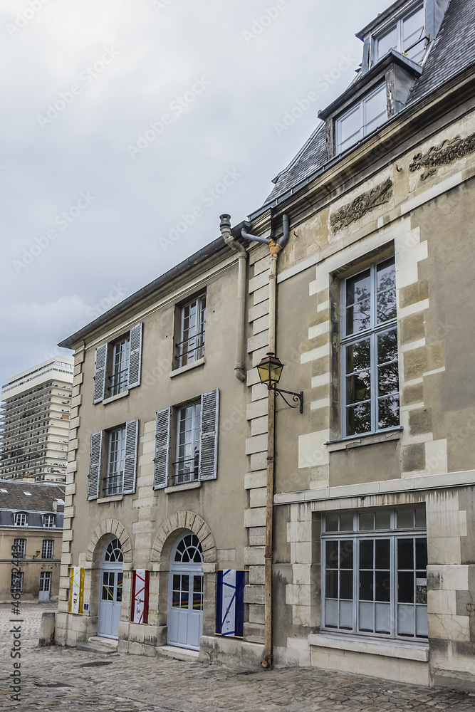 Building of Historic Manufacture des Gobelins (Gobelins Manufactury) - tapestry factory created in 1601 by Henri IV. Paris, France. 