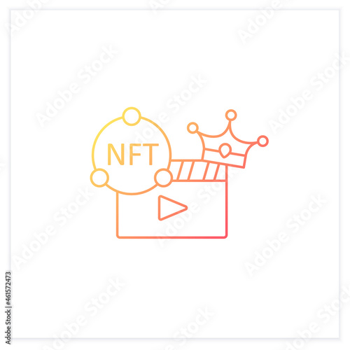 NFT video gradient icon. Video file format with non fungible token coin.Represent digital files.Isolated vector illustration.Suitable to banners, mobile apps and presentation