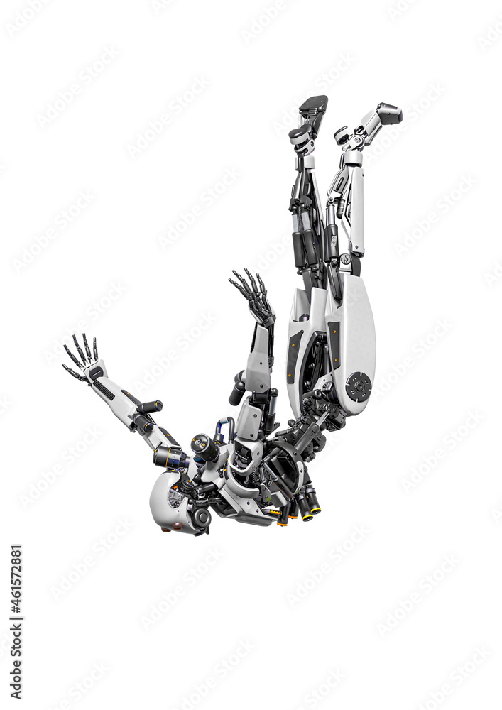 Naklejka premium droid soldier is flying down in action