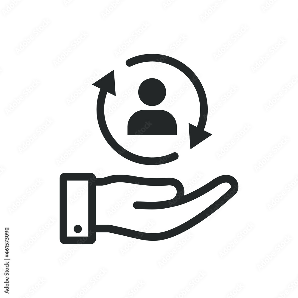 Man in circular arrows on hand. User switch icon design isolated on white background. Vector illustration Man in circular arrows on hand. User switch icon design isolated on white background. Vector illustration