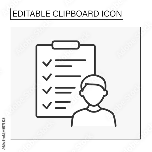  Clipboard line icon. Checking. Mark person presence. Business concept. Isolated vector illustration. Editable stroke