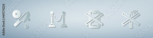 Set Thriller movie, Rope barrier, No cell phone and smoking. Paper art style. Vector
