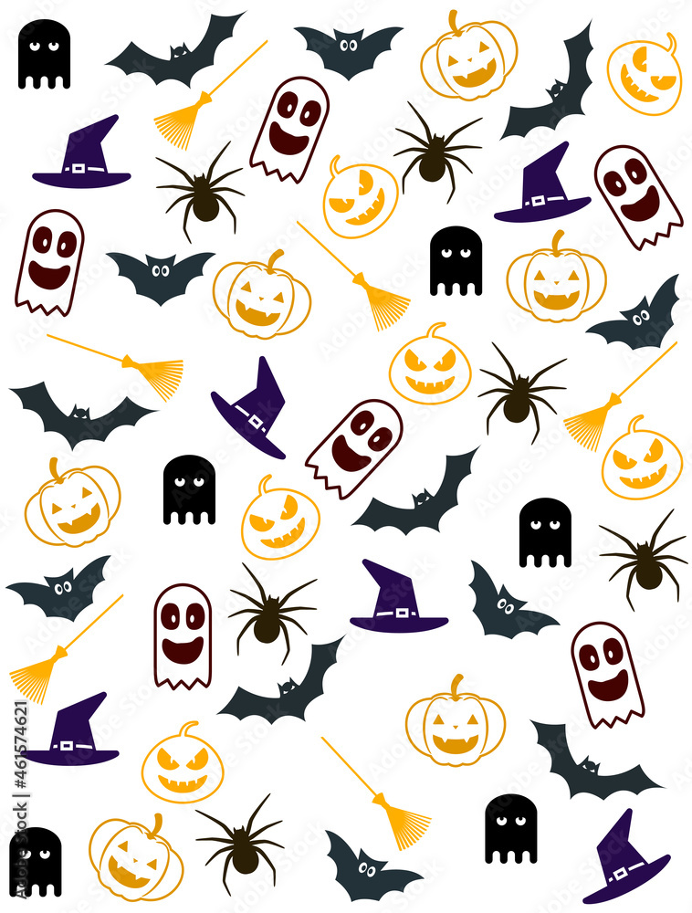 Happy halloween wishes greeting card, abstract background with pumpkin, bats, graphic design illustration wallpaper, set of icons for halloween