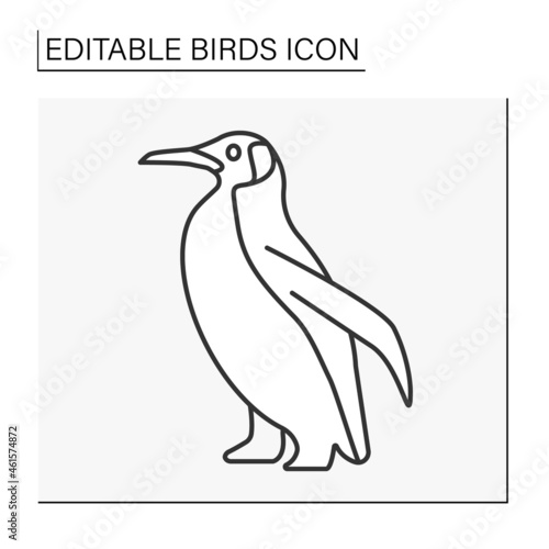 Penguin line icon. Aquatic flightless antarctic region birds. Dark and white plumage and possess flippers for swimming. Birds concept. Isolated vector illustration. Editable stroke
