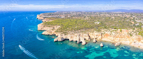 Portugal Algarve beach Praia da Marinha sea ocean panorama drone view aerial photo from above