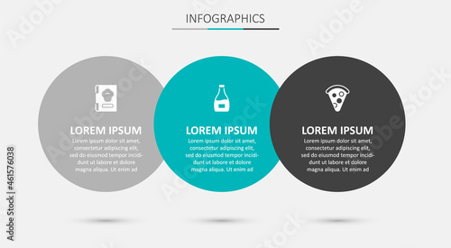 Set Sauce bottle, Cookbook and Slice of pizza. Business infographic template. Vector