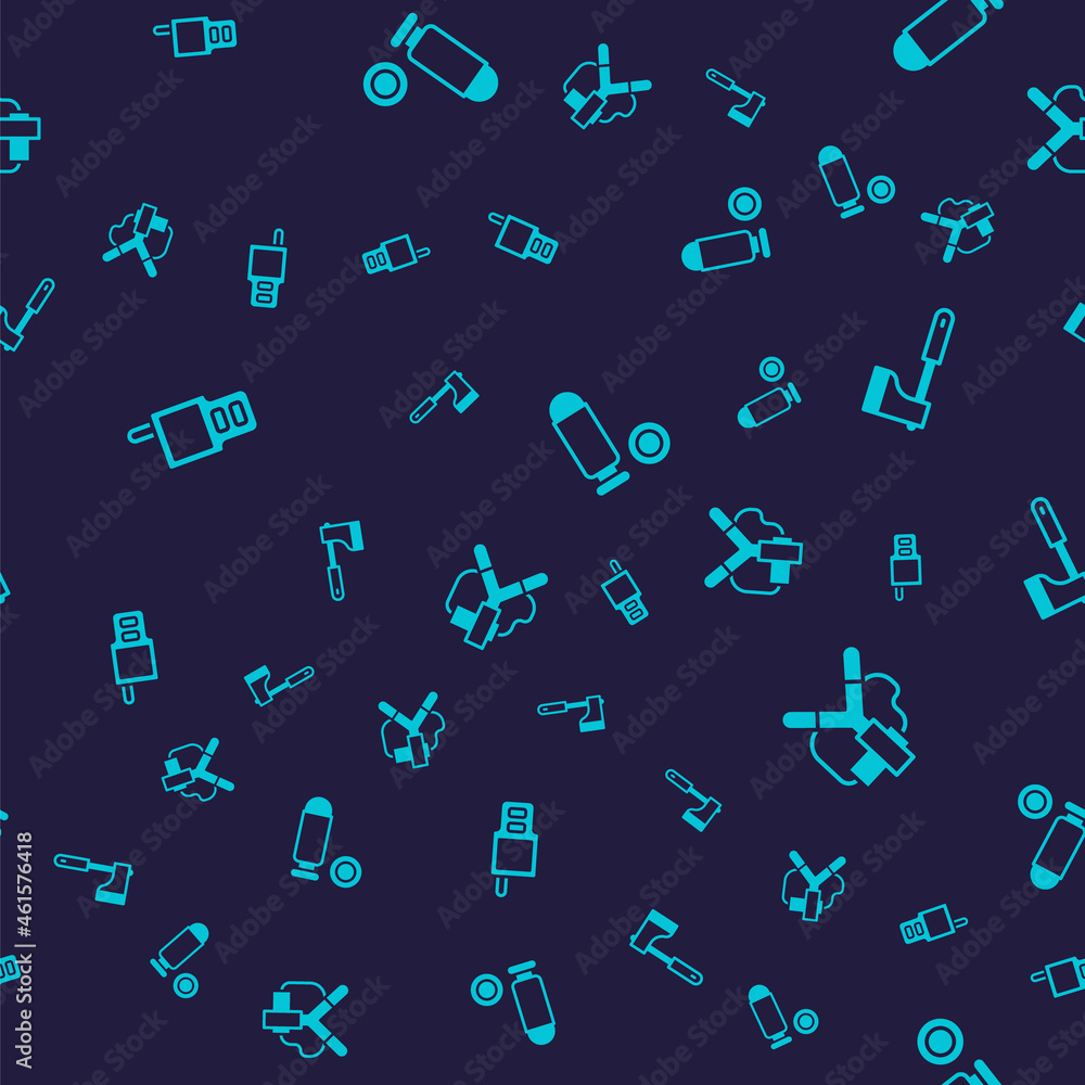 Set Walkie talkie, Wooden axe, Bullet and Slingshot on seamless pattern. Vector Set Walkie talkie, Wooden axe, Bullet and Slingshot on seamless pattern. Vector
