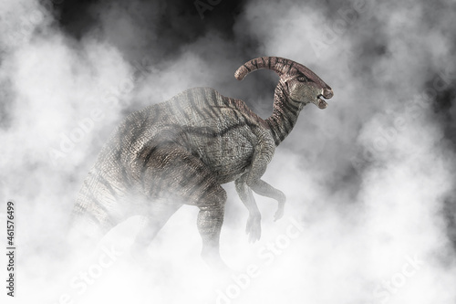 Parasaurolophus Dinosaur on smoke background © meen_na