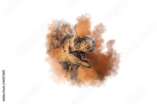 Carnotaurus Dinosaur on smoke background