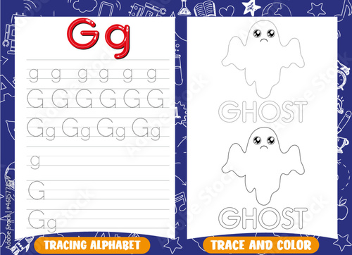 Alphabet tracing practice Letter G , Writing practice and coloring book for kids
