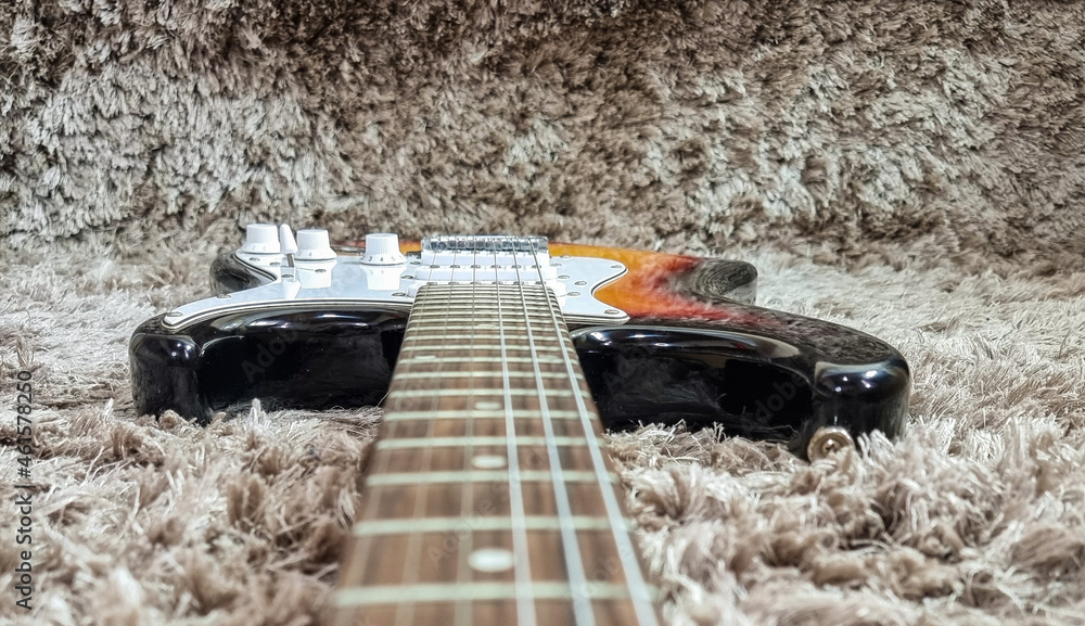Horizontal Guitar Frets and Strings in One Point Perspective. Stock