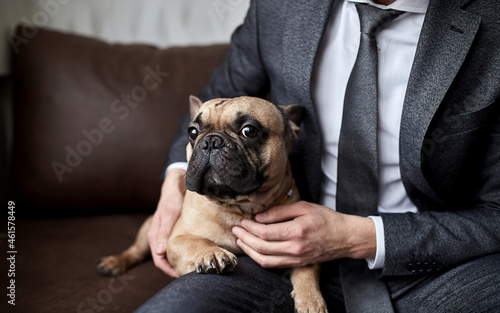 businessman with his dog at home