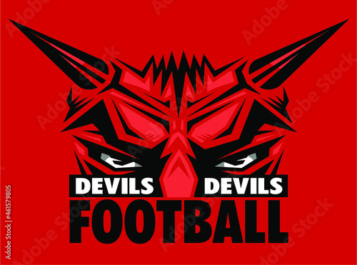 devils football mascot wearing eye black and horns for school, college or league photo