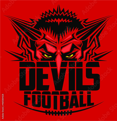 devils football team design with half mascot and laces for school, college or league