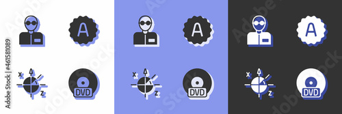 Set CD or DVD disk, Teacher, Trigonometric circle and Exam sheet with A plus grade icon. Vector