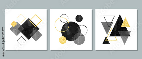 Set of abstract geometric compositions with squares, circles, rhombs. Trendy minimal poster. Wall art design	