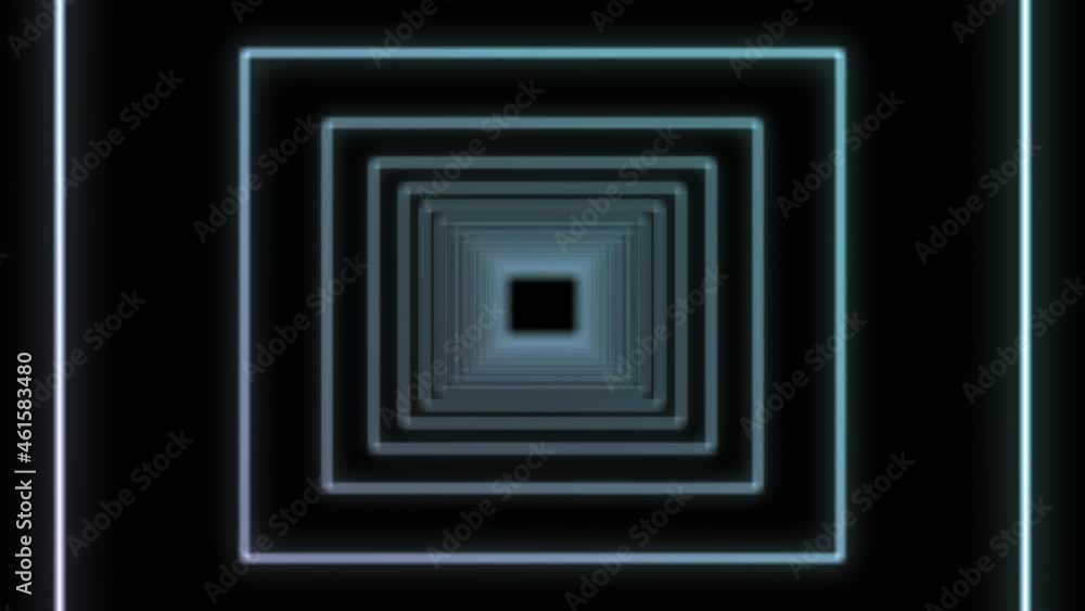 Flying through a square endless tunnel. Neon squares in a looped 3d space on a black background. Animation with abstraction of geometric shapes. 4k stock video. Flying through a square endless tunnel. Neon squares in a looped 3d space on a black background. Animation with abstraction of geometric shapes. 4k stock video.