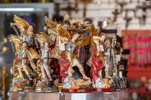 Sale of religious articles close to the Minor Basilica of the Lord of Miracles located in the city of Buga in Colombia