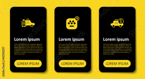 Set Taximeter device, mobile app and car. Business infographic template. Vector