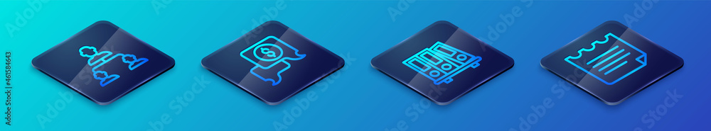 Set Isometric line Office folders, Employee hierarchy, Notebook and Business negotiations icon. Vector Set Isometric line Office folders, Employee hierarchy, Notebook and Business negotiations icon. Vector