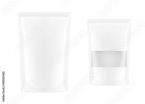 Pouch bag with transparent window mockup on white background. Vector illustration. Front view. Can be use for template your design, presentation, promo, ad. EPS10.	