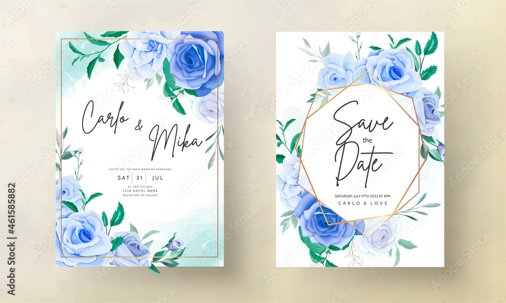 Αυτοκόλλητο beautiful hand drawing blue flower wedding invitation card