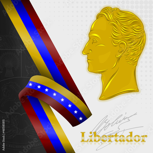 vector design, simon bolivar liberator of venezuela, venezuela flag and shield photo