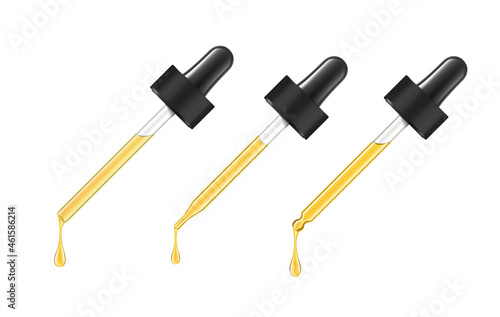 Pipette mockup for dropper bottle isolated on white background. Vector illustration. Front view. Сan be used for cosmetic, medical and other needs. EPS10.