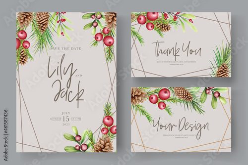 watercolor christmas floral and leaves background 