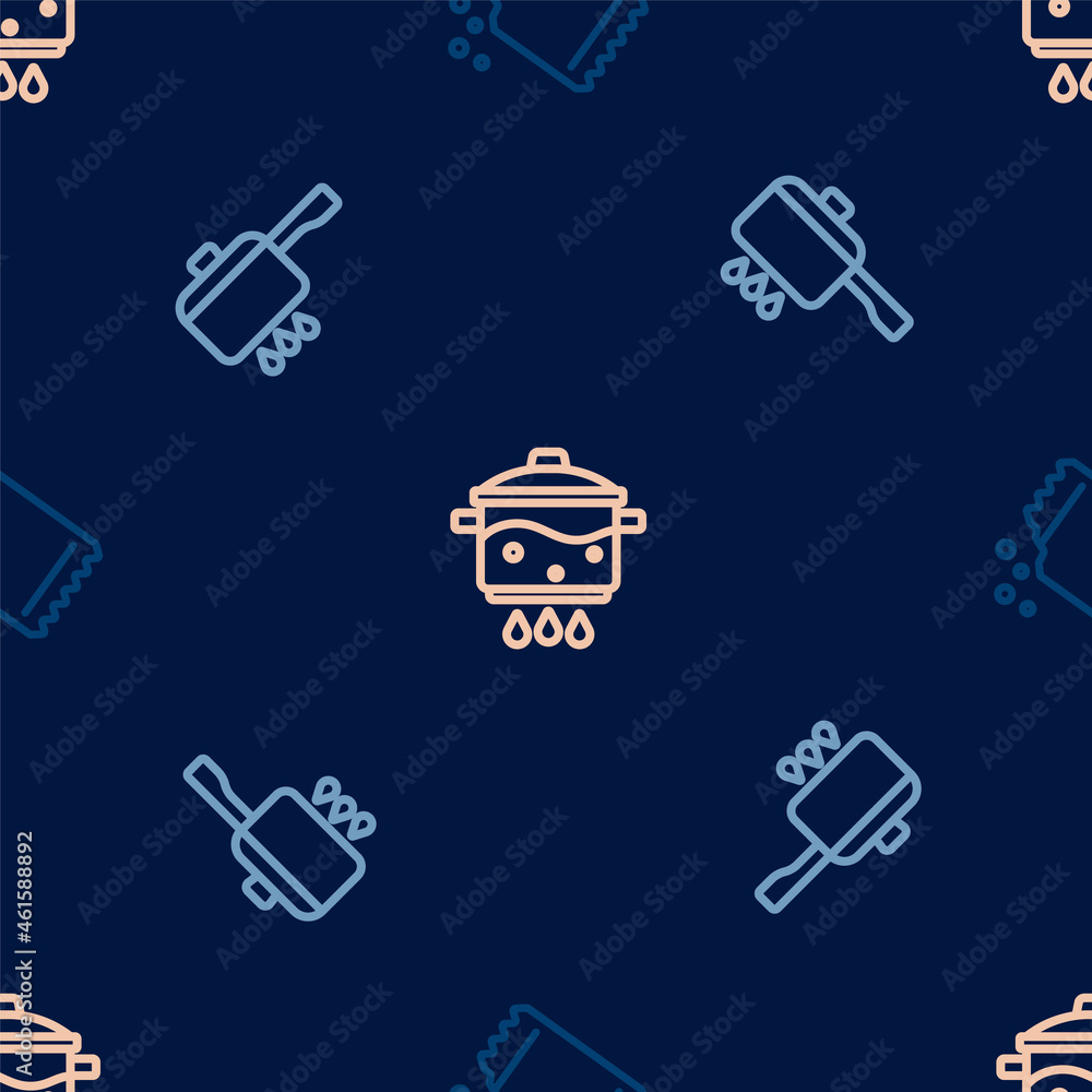 Set line Packet of pepper, Cooking pot on fire and on seamless pattern. Vector Set line Packet of pepper, Cooking pot on fire and on seamless pattern. Vector