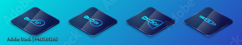 Set Isometric line Balalaika, Bandura, Audio jack and Mandolin icon. Vector