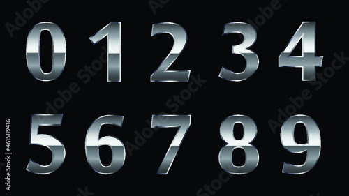 Set of 3d metal luxury numbers. modern minimal luxury flat numbers for your unique design elements. 0, 1, 2, 3, 4, 5, 6, 7, 8, 9. Large silver numbers with glitter, isolated on black background
