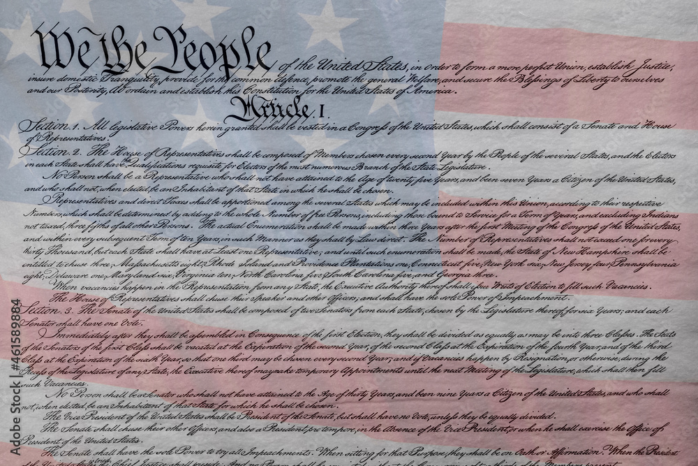Obraz premium Constitution and American Flag.