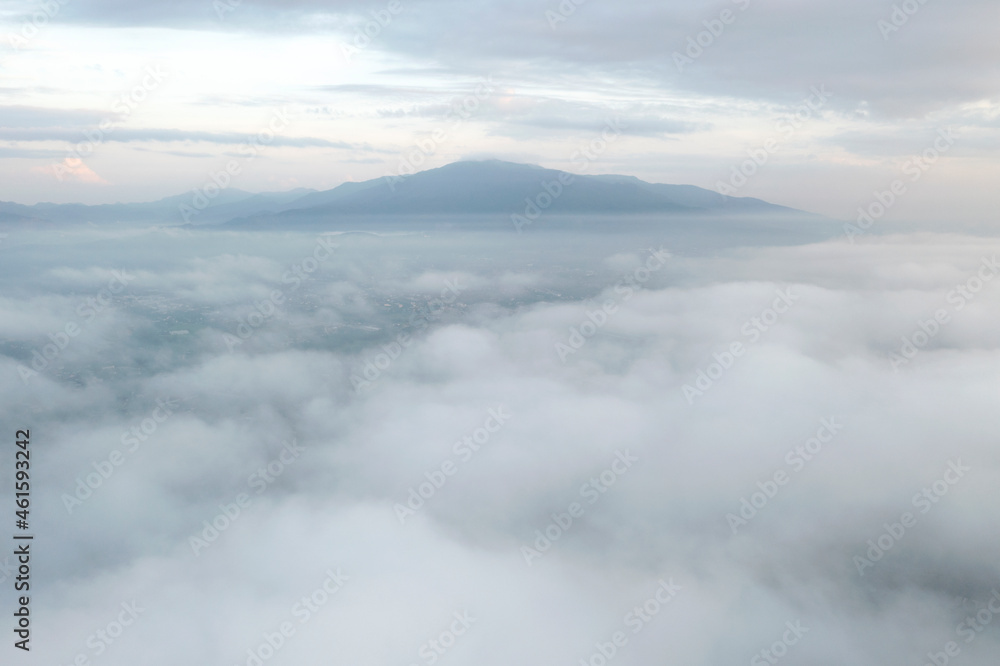 Aerial view Doi Suthep with the sea of clouds in Chiangmai, Thailand.