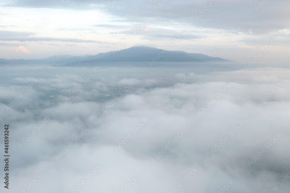 Aerial view Doi Suthep with the sea of clouds in Chiangmai, Thailand. Aerial view Doi Suthep with the sea of clouds in Chiangmai, Thailand.