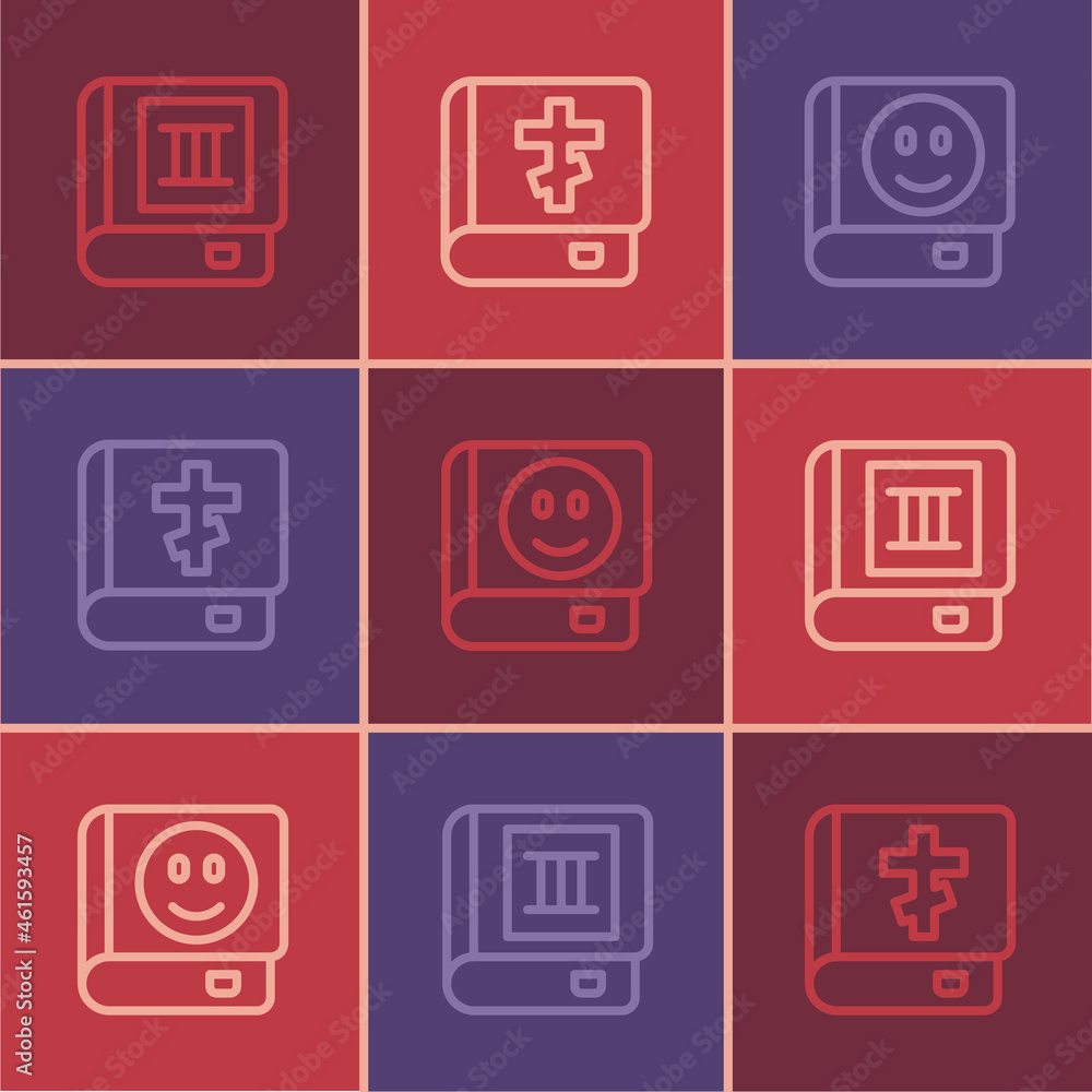 Set line Book, and Holy bible book icon. Vector