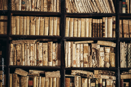 Wooden bookshelf full with old books