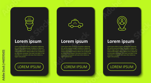 Set line Taxi driver, car and client. Business infographic template. Vector