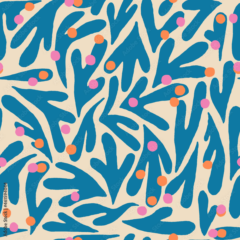 Fototapeta premium Matisse abstract shaped tropical minimalist seamless pattern. Vector illustration