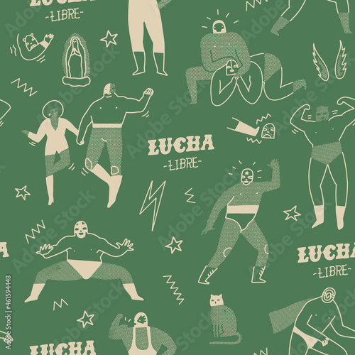 Lucha libre mexican traditional wrestling fights show seamless pattern. Vector illustration