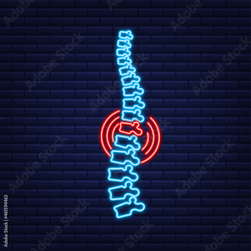Neon Spine human graphic icon. Human anatomy. Vector stock illustration