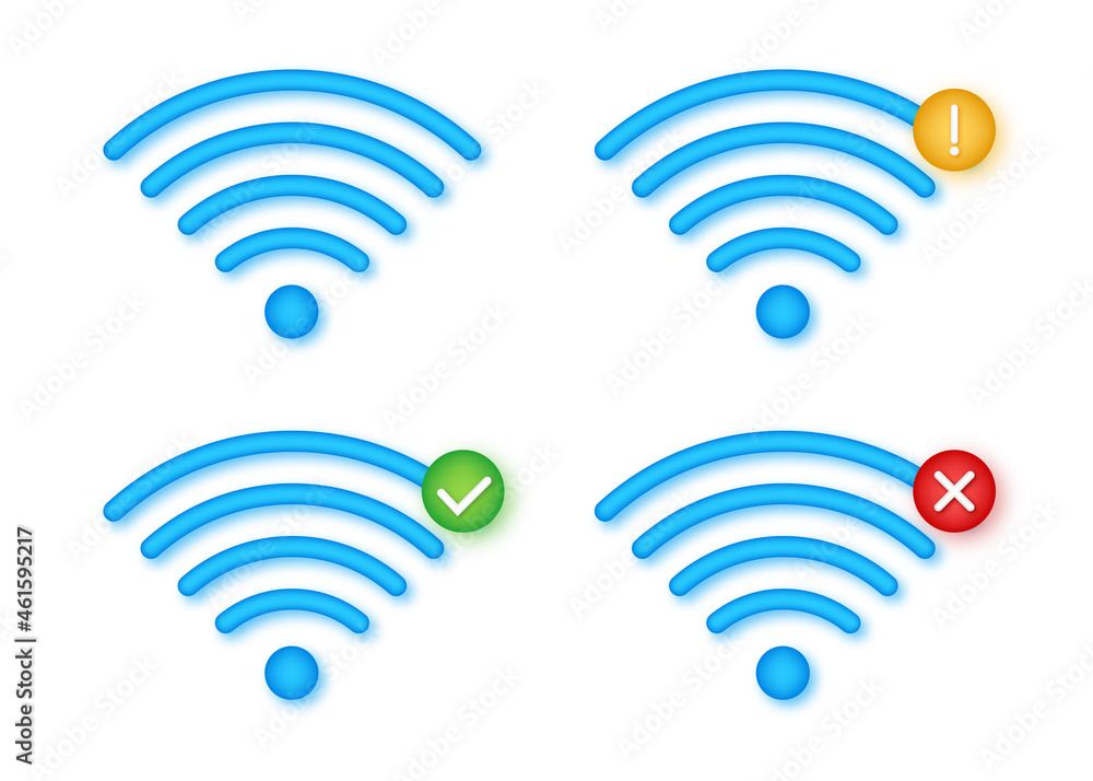 Wireless icon set. No wifi. Different levels of Wi Fi signal. Vector stock illustration. Wireless icon set. No wifi. Different levels of Wi Fi signal. Vector stock illustration.