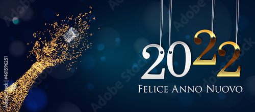 2022 New Year Italian greeting card (Felice Anno Nuovo 2022). Italian 2022 New Year Version. Italian 2022 Happy New Year background.
