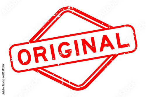Grunge red original word rubber square seal stamp on white background