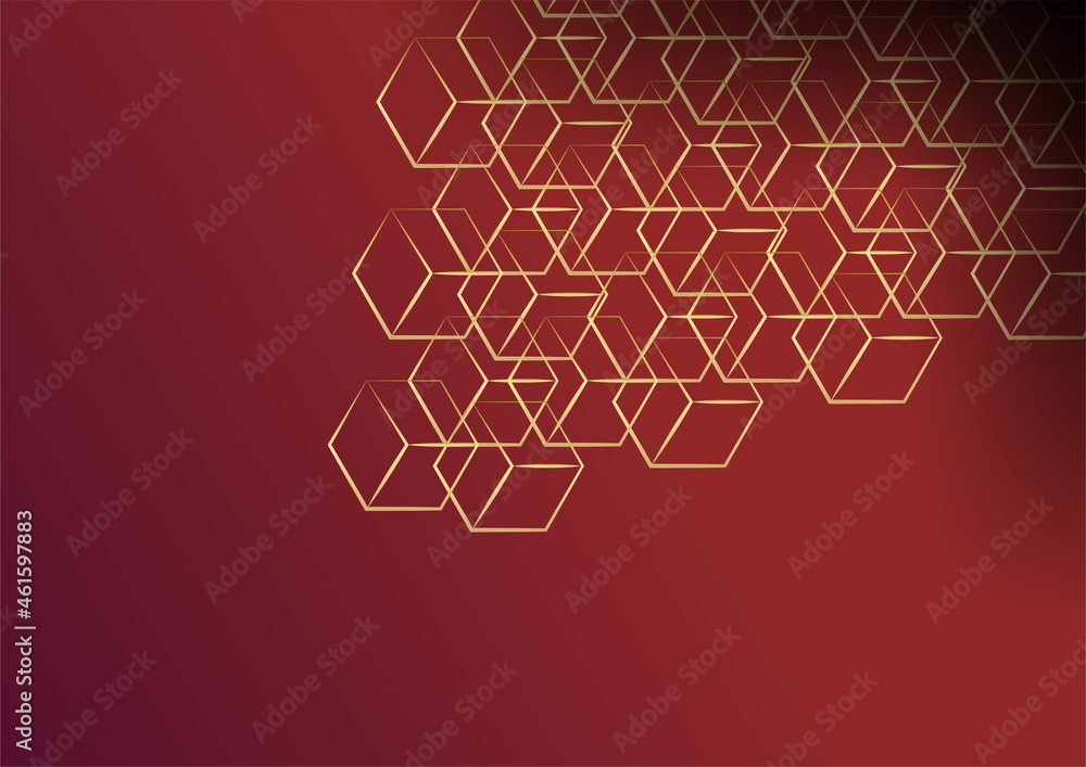 Abstract Dark Background with Geometric Shape and Golden Element Combination. Red and gold background with luxury golden lines Abstract Dark Background with Geometric Shape and Golden Element Combination. Red and gold background with luxury golden lines