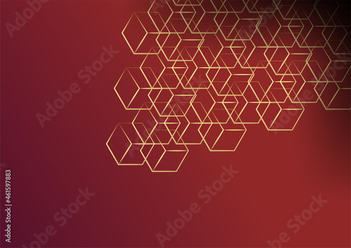 Abstract Dark Background with Geometric Shape and Golden Element Combination. Red and gold background with luxury golden lines