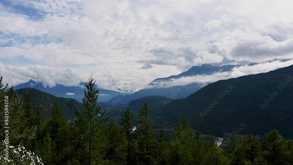Mountain valley view, pine woods forest and mountain valley Mountain valley view, pine woods forest and mountain valley
