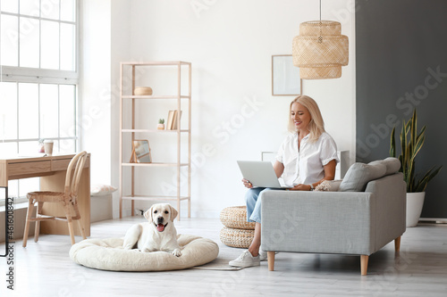 Mature woman with laptop an...