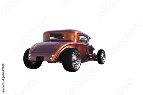 Illustration of an abstract retro sports car with powerful engine and wide tires. 3D rendering illustration.