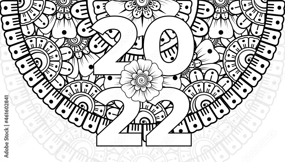 Obraz premium Happy new year 2022 banner or card template with mehndi flower